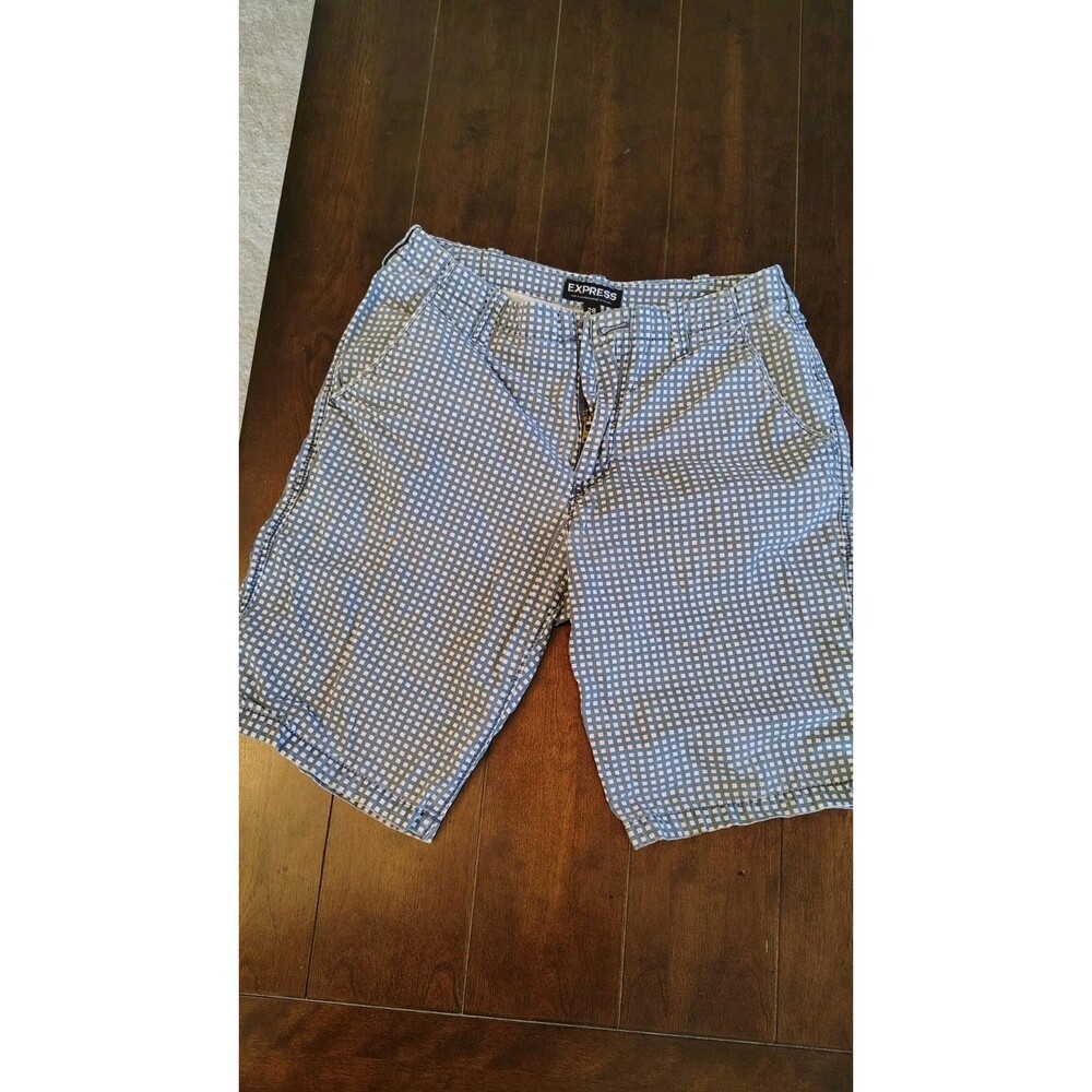 Express Mens Shorts Size 28 Blue‎ Mid Rise Slash Pockets Flat Front Cotton Chino